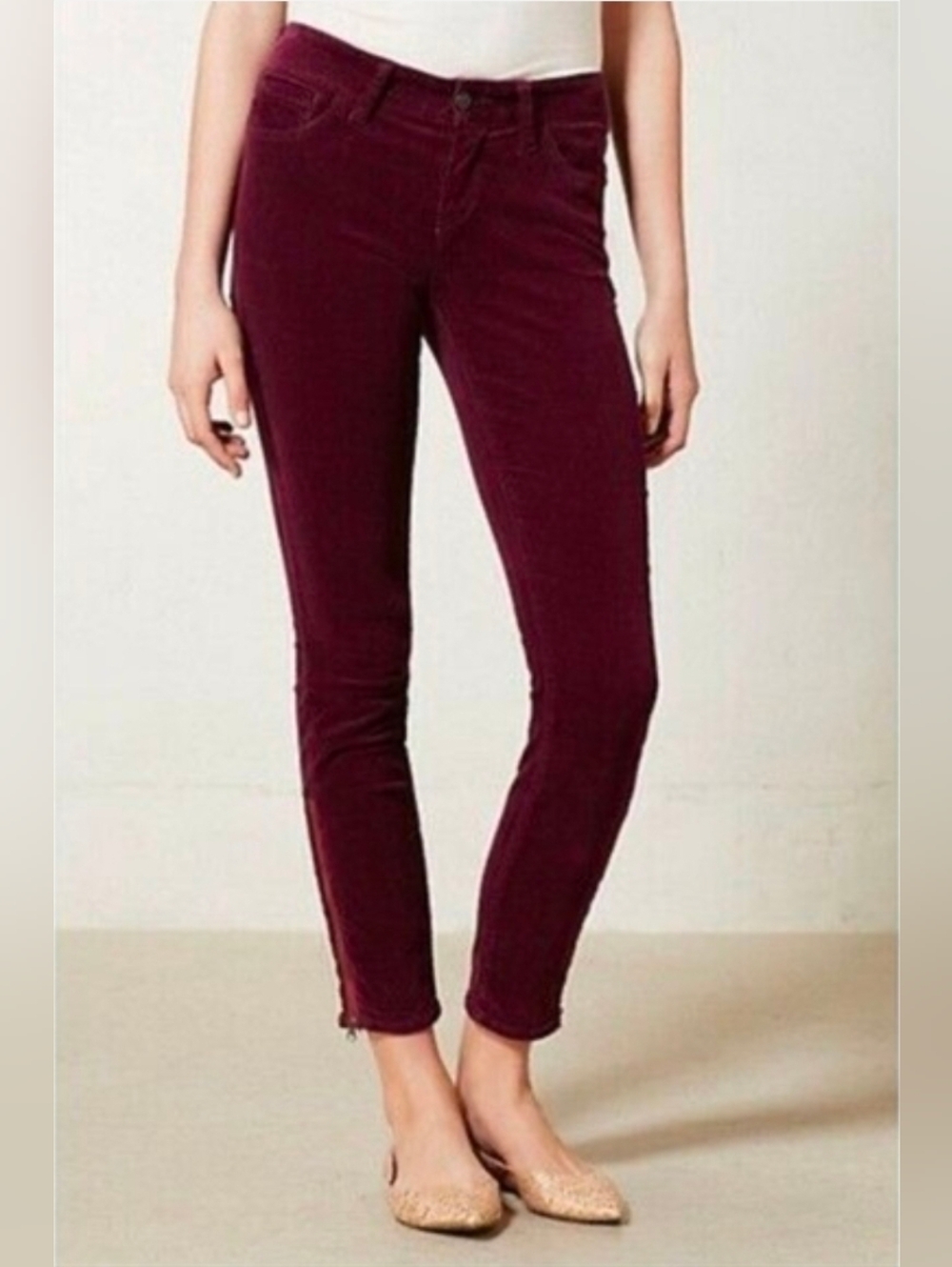 Anthropologie/Pilcro Maroon Wine Corduroy Skinny Ankle Pants Womens 27